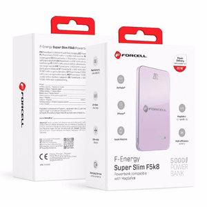 Portatīvais lādētājs saderīgs ar MagSafe Forcell F-Energy SuperSlim F5K8 QC4.0 PD3.0 15W 5000 mAh violets