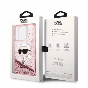 Karl Lagerfeld Glitter Karl's Head viedtālruņa apvalks iPhone 14 Pro Max - rozā