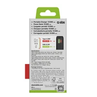 Portatīvais lādētājs SBS 20000 mAh 20W ar iebūvētu USB-C kabeli un digitālo indikatoru - melna
