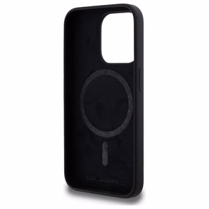 Karl Lagerfeld KLHMP15LSKHPPLK iPhone 15 Pro 6.1" melns/melns cietais apvalks Silikona Karl galvas apdruka MagSafe