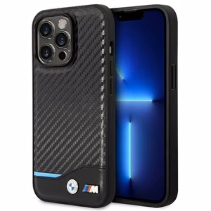 BMW BMHCP14L22NBCK iPhone 14 Pro 6.1 - melns ādas vāciņš ar oglekļa rakstu