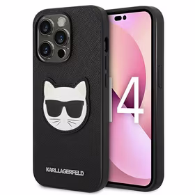 Karl Lagerfeld Saffiano Choupette Head Patch viedtālruņa apvalks iPhone 14 Pro - melns
