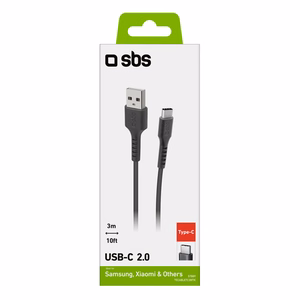 SBS TECABLETC3MTK USB-A - USB-C kabelis 3 m - melns
