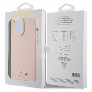 Guess Silicone Script Metal Logo & Frame viedtālruņa apvalks iPhone 15 Pro - rozā