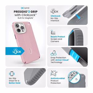 Speck Presidio2 Grip ClickLock & MagSafe vāciņš ierīcei iPhone 16 Pro Max, Wednesday Pink / Boysenberry Purple / balts