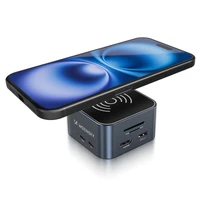 Hub USB-C 12 in 1 Wozinsky WHBC09Y8S daudzfunkcionāls, ar bezvadu uzlādes funkciju, alumīnijs, ar 15 cm kabeli - pelēks