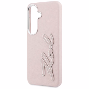 Karl Lagerfeld Grained Signature Metal Resin Logo maciņš Samsung Galaxy S26 rozā