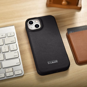 iCarer CE Premium ādas folio vāciņš iPhone 14 Plus ar MagSafe magnētisku flip vāciņu - melnā krāsā
