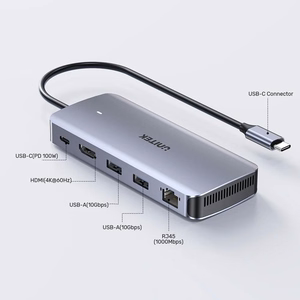 UNITEK aktīvs USB-C sadalītājs 10Gbps, M.2, HDMI, PD 100W