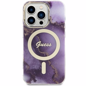 Guess GUHMP14LHTMRSU iPhone 14 Pro 6.1" violets/violets cietais apvalks Zelta Marmors MagSafe