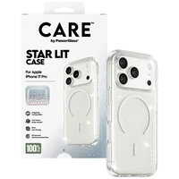 CARE by PanzerGlass Flagship Urban Explorer viedtālruņa apvalks ar baltu magnētisko MagSafe, paredzēts iPhone 17 Pro – caurspīdīgs ar spīdumiem