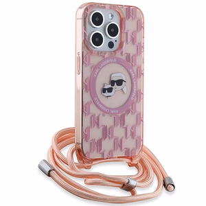 Karl Lagerfeld IML Crossbody Monogram Karl & Choupette Head Magnētiskais viedtālruņa apvalks iPhone 15 Pro - rozā