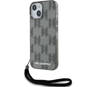Karl Lagerfeld IML Mono KL Pattern & Cord viedtālruņa apvalks iPhone 15 / 14 / 13 - melns