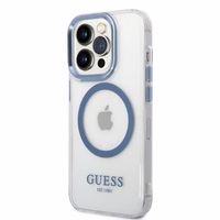 Guess GUHMP14XHTRMB iPhone 14 Pro Max 6.7" zils cietais viedtālruņa apvalks ar metāla kontūru, magnētiskais (MagSafe)