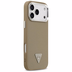 Guess Grained Triangle Logo Magnētiskais viedtālruņa apvalks iPhone 17 Pro Max brūns