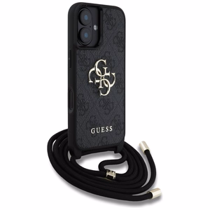 Guess 4G Big Logo Cord Stap viedtālruņa apvalks iPhone 16 - melns