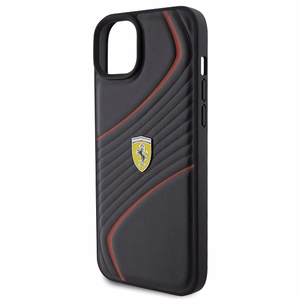 Ferrari dygsnots metāla logotipa apvalks iPhone 15 Plus – melns