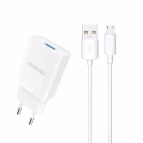 Dudao A4EU USB-A 2.1A sienas lādētājs - balts + USB-A - micro USB kabelis