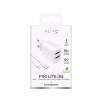 Puro PROLITE 10W 2x USB-A sienas lādētājs + USB-A - USB-C kabelis 1.2m - balts