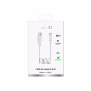 Puro 10W USB-A - USB-C spirālveida kabelis 1m - balts