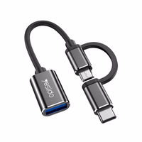 YESIDO ADAPTER OTG GS02 2IN1 TYPE-C/MICRO MALE - USB FEMALE 10CM melns