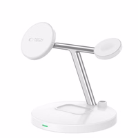 Tech-Protect QI15W-A35 3 vienā indukcijas lādētājs ar MagSafe tālrunim / AirPods / Apple Watch - balts