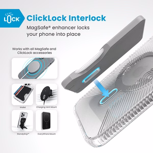 Speck Presidio Perfect-Clear Grip ClickLock & MagSafe vāciņš ierīcei iPhone 16 Plus, caurspīdīgs / hroma apdare / Serene Silver