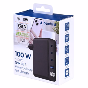 Gembird TA-UC-PDQC100LCD-01-BK mobilās ierīces lādētājs klēpjdators, viedtālrunis melns AC ātra uzlāde iekštelpām