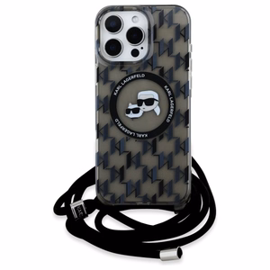 Karl Lagerfeld IML pār plecu monogrammas Karl un Choupette galvas MagSafe viedtālruņa apvalks iPhone 16 Pro - melns