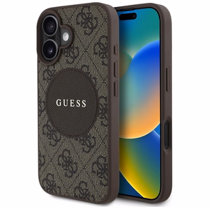 Guess 4G Circle Classic Logo Magnētiskais viedtālruņa apvalks iPhone 16 - brūns