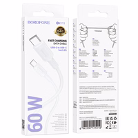 Borofone Kabel BX111 Feliz (m) - Type C uz Type C - 60W 3A 1 metrs balts