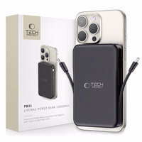 Tech-Protect LifeMag PB31 portatīvais lādētājs ar MagSafe 10000mAh 15W USB-C / USB-A / iebūvētu USB-C / Lightning kabeļiem - melna