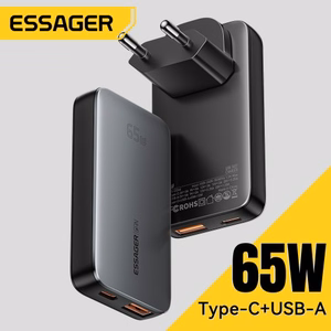 Lādētājs Essager GaN Ultra melns 65W (1xPD / 1xQC3.0)