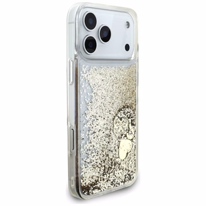 zelta Guess Liquid Glitter 4G Charms vāciņš modeļiem iPhone 18 Pro Max / 17 Pro Max
