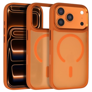 Liavec Cloudy maciņš ar metāla kameras rāmi priekš Iphone 17 Pro Max oranžs (kameras vadības poga)