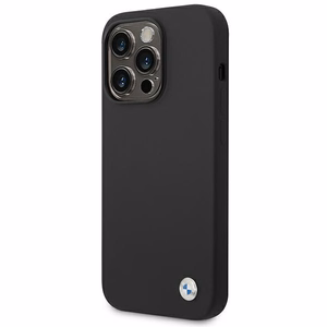 BMW Silicone Metal Logo viedtālruņa apvalks iPhone 14 Pro Max - melns