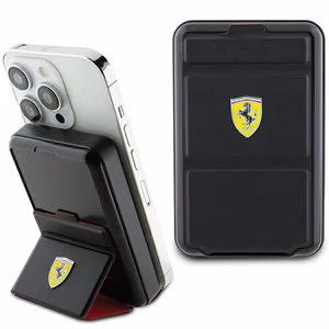 Внешний аккумулятор Ferrari Metal Logo MagSafe беспроводной 15W 10000 mAh с функцией подставки - чёрный