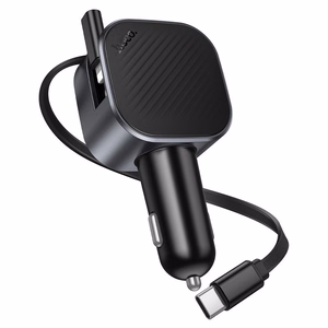 Automašīnas lādētājs Hoco Z68, USB-A + USB-C, PD QC3.0, 45 W, ar izvelkamu USB-C kabeli, melns
