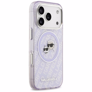 Karl Lagerfeld IML Mirdzošais Karl & Choupette Heads Logo magnētiskais viedtālruņa apvalks iPhone 17 Pro Max - violets