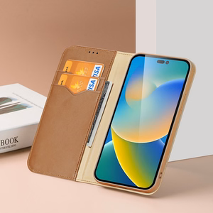 Dux Ducis Hivo ādas atverams vāciņš īstas ādas maks kartēm un dokumentiem iPhone 14 Pro brūna