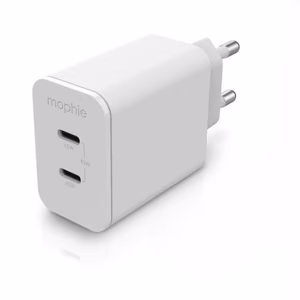 mophie Wall Adapter USB-C PD DUAL 45W GaN EU (2x USB-C), balts