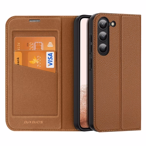 Dux Ducis Skin X2 viedtālruņa apvalks Samsung Galaxy S23+ atverams apvalks ar maku un statīvu brūns