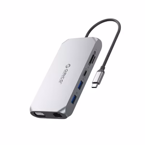 Orico XCR 12in1 USB-C Docking Station 2x USB-A 3.1 1x USB-A 2.0 1x USB-C PD 100W 1x USB-C 3.1 2x HDMI 2.0 4K 60 Hz 1x VGA 1080p 1x SD 3.0 1x microSD 3.0 1x RJ45 Gigabit Ethernet 1x audio CTIA 3.5 mm - Gray
