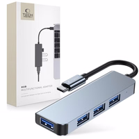 HUB Tech-Protect V1 4in1 USB-C - 3x USB-A 2.0 / USB-A 3.0 - pelēks