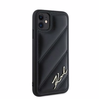 Karl Lagerfeld Diagonal Quilted Script apvalks viedtālrunim iPhone 11 / Xr - melns