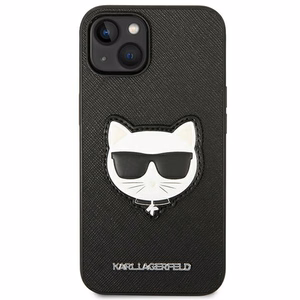Karl Lagerfeld Saffiano Choupette Head Patch viedtālruņa apvalks iPhone 14 Plus - melns