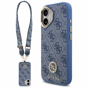 Guess 4G Strass Logo & Big Strap Metal Buttons Magnētiskais viedtālruņa apvalks iPhone 17 - zils