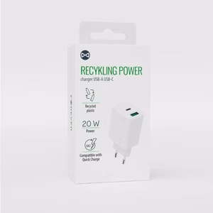 Forever pārstrādāts sienas lādētājs USB + USB-C 20W LSR20-AC-00, balts