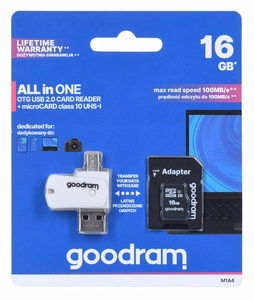 GoodRam atmiņas karte 16GB microSDHC cl. 10 UHS-I + adapteris + karšu lasītājs