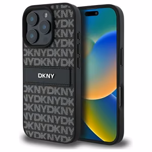 DKNY tekstūras raksta svītrains viedtālruņa apvalks iPhone 16 Pro Max - melns